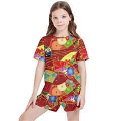 Floral Abstract Kids  Tee And Sports Shorts Set