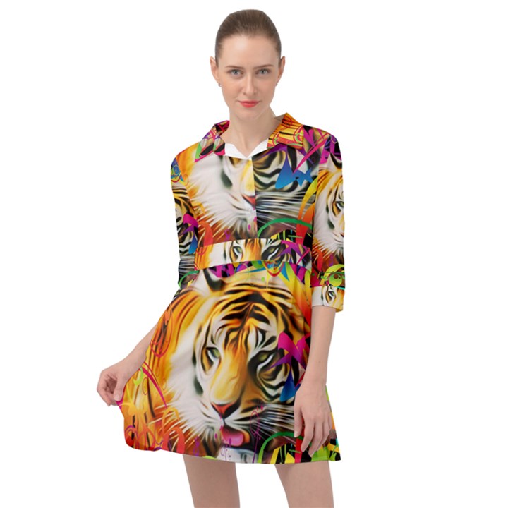 Tiger In The Jungle Mini Skater Shirt Dress