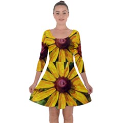 Sunflower Painting Quarter Sleeve Skater Dress by ExtraGoodSauce