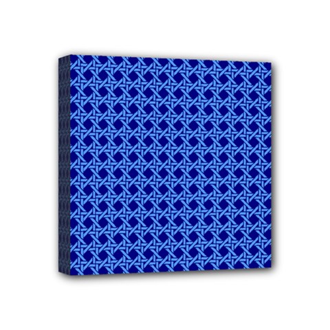 Basket Weave Basket Pattern Blue Mini Canvas 4  X 4  (stretched)