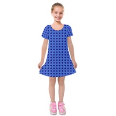 Basket Weave Basket Pattern Blue Kids  Short Sleeve Velvet Dress