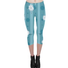 Gardenia Flowers White Blue Capri Leggings 