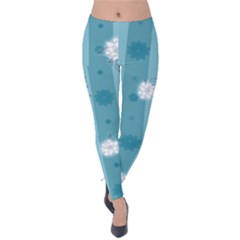 Gardenia Flowers White Blue Velvet Leggings