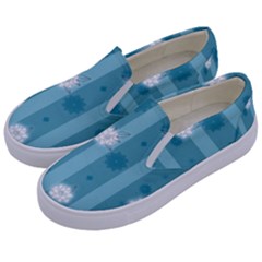 Gardenia Flowers White Blue Kids  Canvas Slip Ons