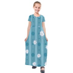 Gardenia Flowers White Blue Kids  Short Sleeve Maxi Dress by Dutashop