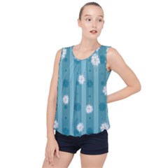 Gardenia Flowers White Blue Bubble Hem Chiffon Tank Top