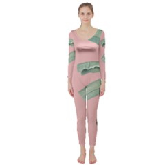 Banana Leaf On Pink Long Sleeve Catsuit by goljakoff