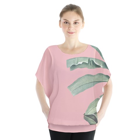 Banana Leaf On Pink Batwing Chiffon Blouse by goljakoff