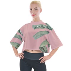 Banana Leaf On Pink Mock Neck Tee by goljakoff