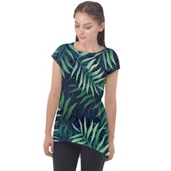 Green Leaves Cap Sleeve High Low Top by goljakoff