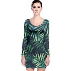 Green Leaves Long Sleeve Velvet Bodycon Dress by goljakoff