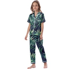 Green Leaves Kids  Satin Short Sleeve Pajamas Set by goljakoff