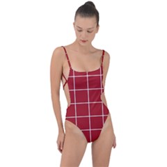 Red Buffalo Plaid Tie Strap One Piece Swimsuit by goljakoff