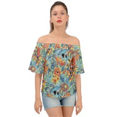 Flowers and butterfly Off Shoulder Short Sleeve Top