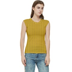 Yellow Knitted Pattern Women s Raglan Cap Sleeve Tee