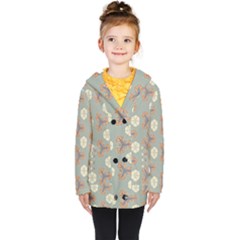 Flowers Leaves  Floristic Pattern Kids  Double Breasted Button Coat by SychEva