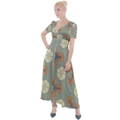 Flowers Leaves  Floristic Pattern Button Up Short Sleeve Maxi Dress by SychEva