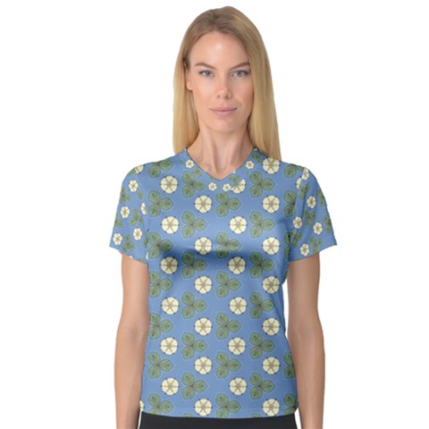 Flowers Leaves  Floristic Pattern V-neck Sport Mesh Tee by SychEva