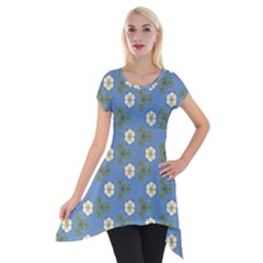 Flowers Leaves  Floristic Pattern Short Sleeve Side Drop Tunic by SychEva