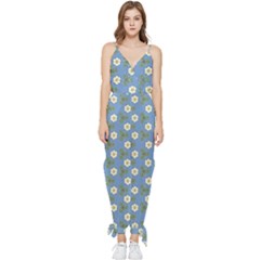 Flowers Leaves  Floristic Pattern Sleeveless Tie Ankle Jumpsuit by SychEva