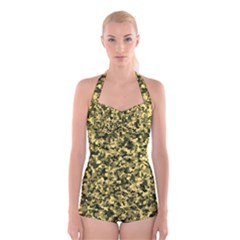 Camouflage Sand  Boyleg Halter Swimsuit  by JustToWear