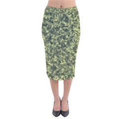 Camouflage Green Velvet Midi Pencil Skirt