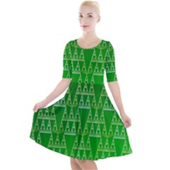 Green Triangles Quarter Sleeve A-line Dress