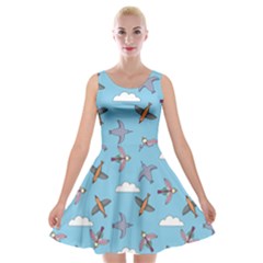 Birds In The Sky Velvet Skater Dress by SychEva