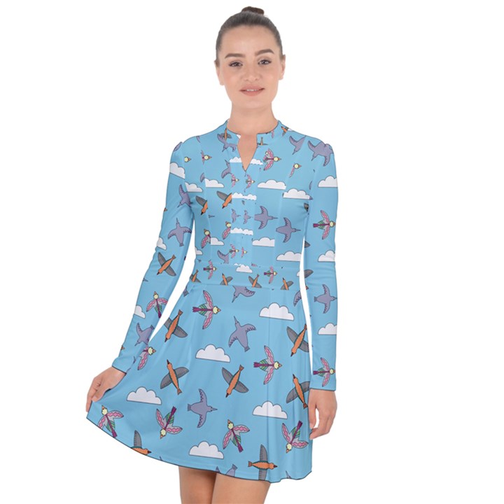 Birds in the sky Long Sleeve Panel Dress