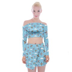 Birds In The Sky Off Shoulder Top With Mini Skirt Set by SychEva