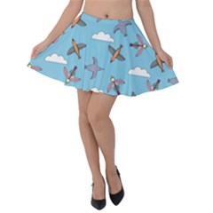 Birds In The Sky Velvet Skater Skirt