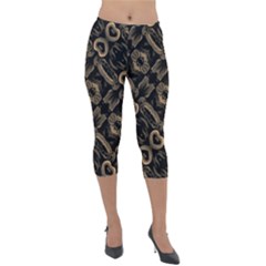 Modern Intricate Print Pattern Lightweight Velour Capri Leggings  by dflcprintsclothing