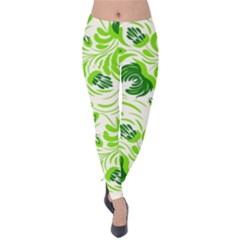 Green Leaves Velvet Leggings by Eskimos