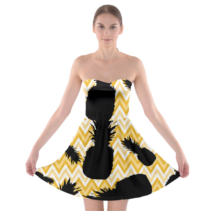 Ananas Chevrons Noir/Jaune Strapless Bra Top Dress