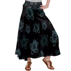 Blue Turtles On Black Satin Palazzo Pants by contemporary