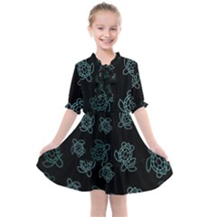 Blue Turtles On Black Kids  All Frills Chiffon Dress by contemporary