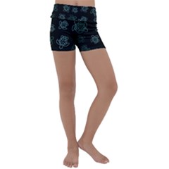 Blue Turtles On Black Kids  Lightweight Velour Yoga Shorts by contemporary