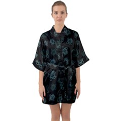 Blue Turtles On Black Half Sleeve Satin Kimono  by contemporary