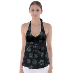 Blue Turtles On Black Babydoll Tankini Top by contemporary