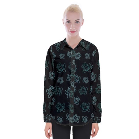 Blue Turtles On Black Womens Long Sleeve Shirt by contemporary