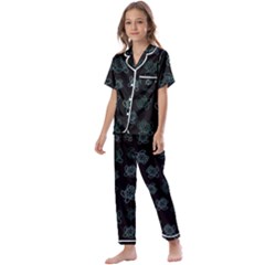 Blue Turtles On Black Kids  Satin Short Sleeve Pajamas Set by contemporary
