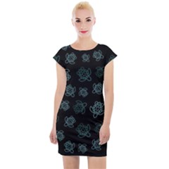 Blue Turtles On Black Cap Sleeve Bodycon Dress