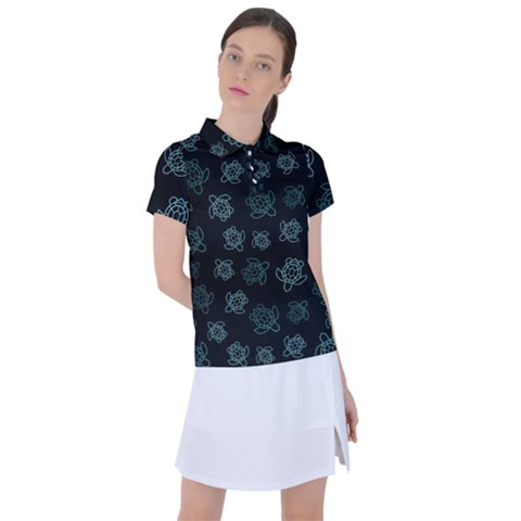 Blue Turtles On Black Women s Polo Tee by contemporary