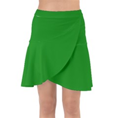 Color Green Wrap Front Skirt by Kultjers