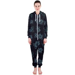 Blue Turtles On Black Hooded Jumpsuit (ladies)  by contemporary