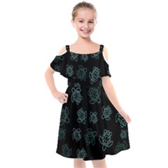 Blue Turtles On Black Kids  Cut Out Shoulders Chiffon Dress by contemporary