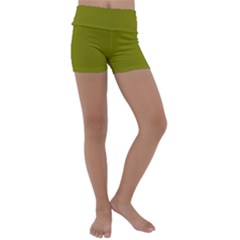 Color Olive Kids  Lightweight Velour Yoga Shorts by Kultjers