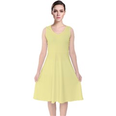 Color Khaki V-neck Midi Sleeveless Dress  by Kultjers