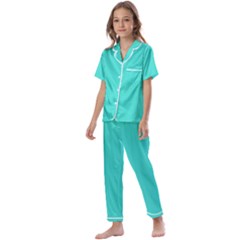 Color Turquoise Kids  Satin Short Sleeve Pajamas Set by Kultjers