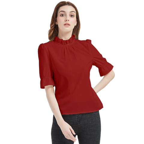 Color Dark Red Frill Neck Blouse by Kultjers